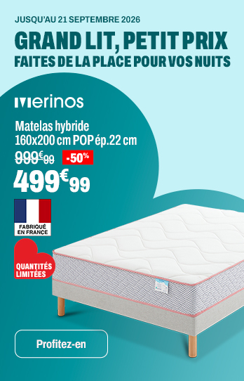 MERINOS Matelas hybride 160x200 cm POP ép.22 cm