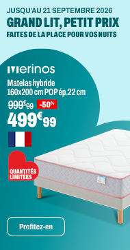 MERINOS Matelas hybride 160x200 cm POP ép.22 cm