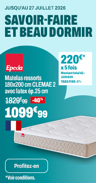 EPEDA Matelas ressorts 180x200 cm CLEMAE 2 avec latex ép.25 cm