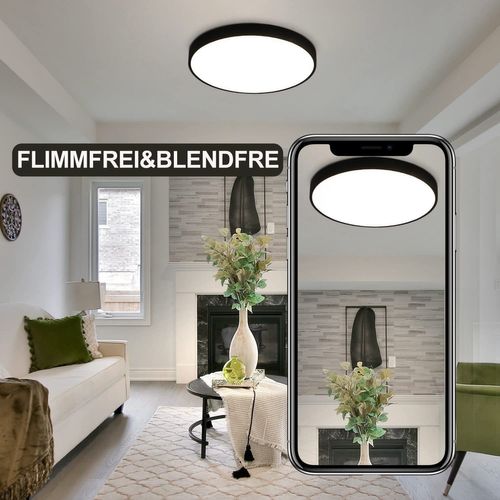 Plafonnier LED Ip44 4000k Noir 28cm Rond 17w Chambre Plat Lampe De Salle De Bain