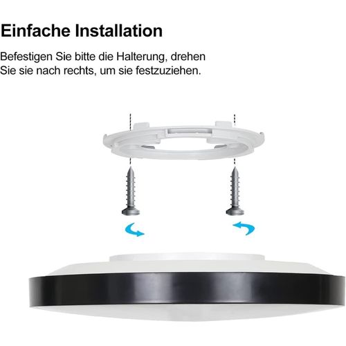 Plafonnier LED Ip44 4000k Noir 28cm Rond 17w Chambre Plat Lampe De Salle De Bain