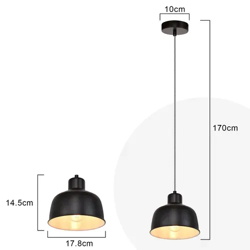 Suspension Chambre Vintage Rétro Noir E27