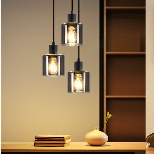 Suspension En Métal 3 Luminaires Vintage Lampe Industrielle Réglable En Hauteur Table à Manger