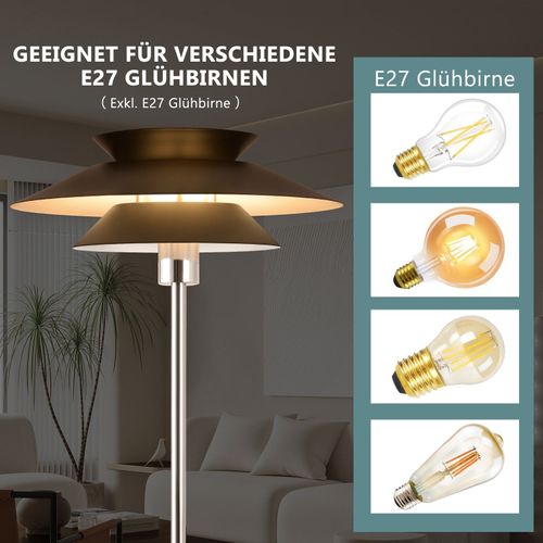 Lampadaire Noir  Moderne E27 1 Flamme Vintage Métal Design Hauteur 145cm Max 40w