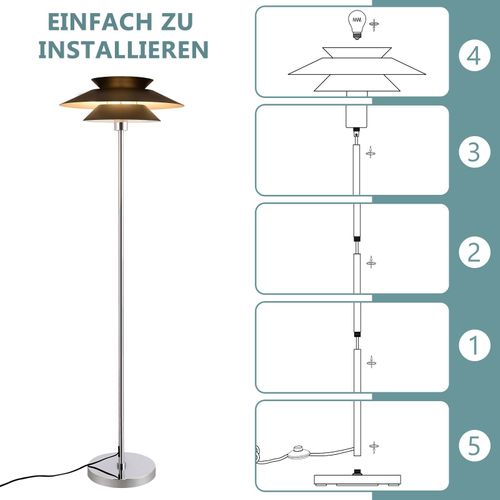 Lampadaire Noir  Moderne E27 1 Flamme Vintage Métal Design Hauteur 145cm Max 40w