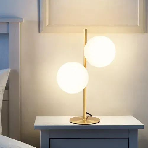 Lampe de Chevet Moderne 2 luminaire Lampe de Table Avec Interrupteur Métal Verre Blanc E27