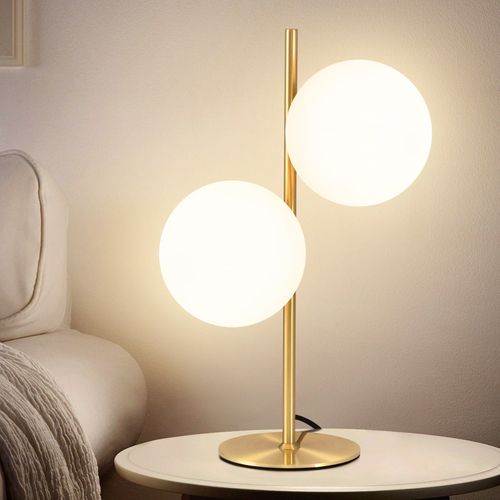 Lampe de Chevet Moderne 2 luminaire Lampe de Table Avec Interrupteur Métal Verre Blanc E27