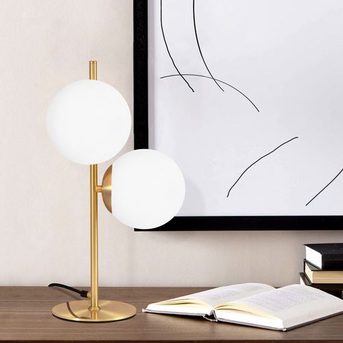 Lampe de Chevet Moderne 2 luminaire Lampe de Table Avec Interrupteur Métal Verre Blanc E27