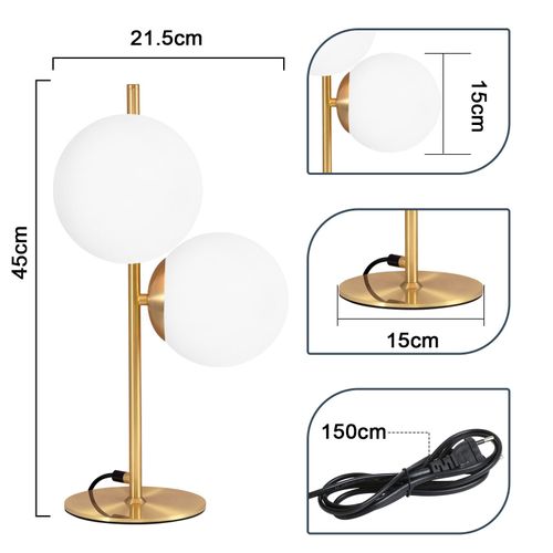 Lampe de Chevet Moderne 2 luminaire Lampe de Table Avec Interrupteur Métal Verre Blanc E27