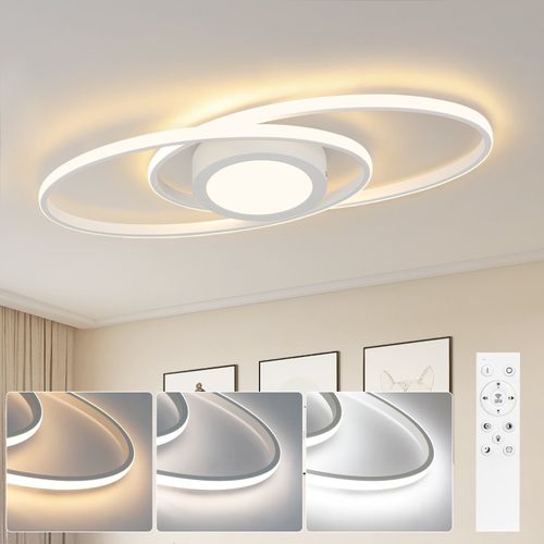 Plafonnier LED 48w Dimmable Métal Blanc Avec Télécommande 3000k-6500k Moderne