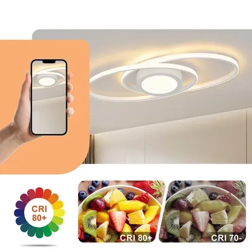 Plafonnier LED 48w Dimmable Métal Blanc Avec Télécommande 3000k-6500k Moderne