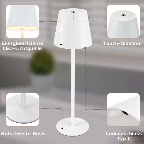 Lampe De Table Batterie Sans Fil Lampe De Table LED Lampe De Bureau Dimmable Ip54  USB