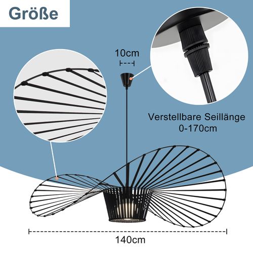 Suspension Noire Lampe Suspendue Salon E27 Design Moderne 140 Cm