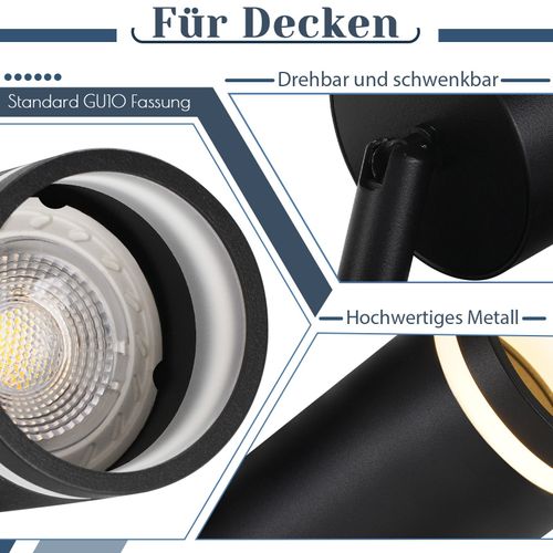 Plafonnier 5 Spots Moderne Plafonnier Noir Spot Gu10 Spots Orientables à 355°métal Intérieur