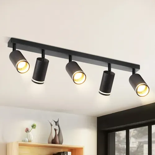 Plafonnier 5 Spots Moderne Plafonnier Noir Spot Gu10 Spots Orientables à 355°métal Intérieur