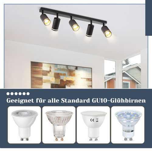 Plafonnier 5 Spots Moderne Plafonnier Noir Spot Gu10 Spots Orientables à 355°métal Intérieur