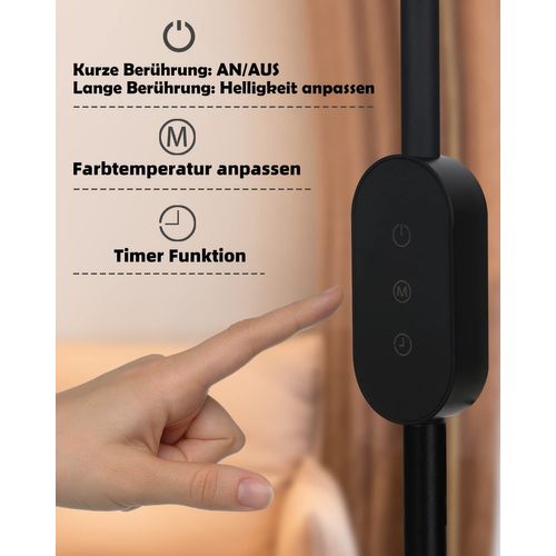 Lampadaire LED Dimmable Noir 158 Cm Tactile 9 W Avec Minuterie  Fonction Mémoire Lampadaire