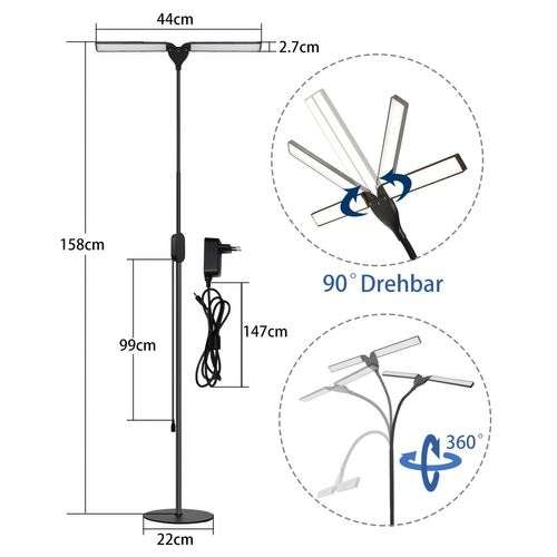 Lampadaire LED Dimmable Noir 158 Cm Tactile 9 W Avec Minuterie  Fonction Mémoire Lampadaire