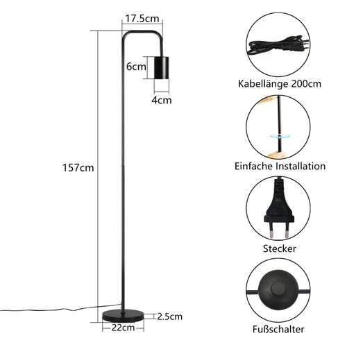 Lampadaire Salon Vintage Noir Avec Interrupteur À Pied Métal Industriel E27 Lampadaire Design