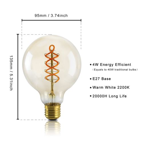 Lot De 3 Ampoules LED Vintage G95 - 8W, E27/B22, Blanc Chaud 2200K - Style Rétro