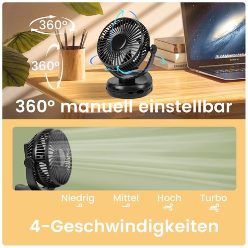 Ventilateur Petit De Table USB Avec Batterie 10 000 Mah Modèle 3-en-1 Noir