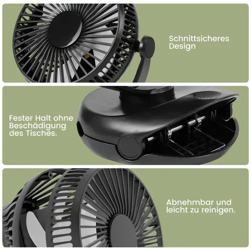 Ventilateur Petit De Table USB Avec Batterie 10 000 Mah Modèle 3-en-1 Noir