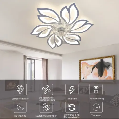 Ventilateur De Plafond Avec Éclairage Télécommande Lampe De Plafond LED Fonction De Timer