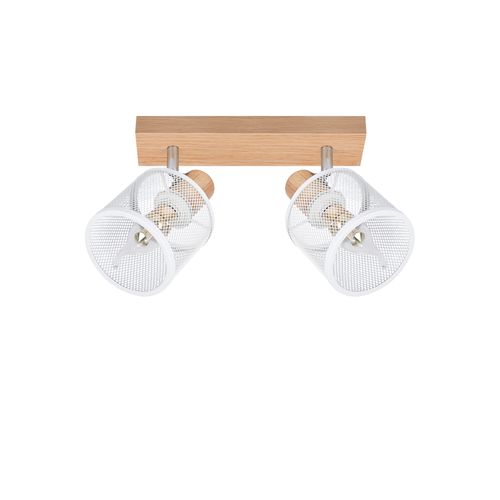 Plafonnier 2 Spots Blanc Aspect Bois Plafonnier E14 Orientable 350° 4 Ampoules Max 25w