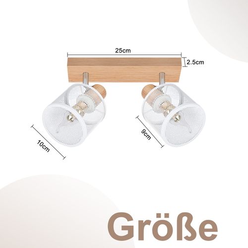 Plafonnier 2 Spots Blanc Aspect Bois Plafonnier E14 Orientable 350° 4 Ampoules Max 25w