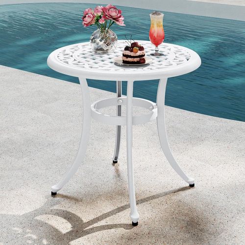 Table De Jardin Ronde 60 Cm En Fonte D'aluminium, Table D'appoint D’extérieur (blanc)