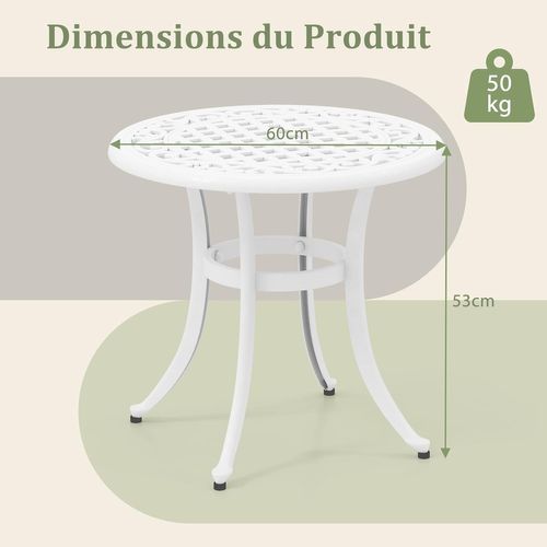 Table De Jardin Ronde 60 Cm En Fonte D'aluminium, Table D'appoint D’extérieur (blanc)