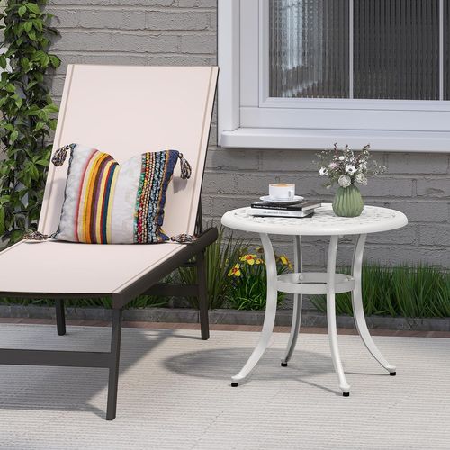 Table De Jardin Ronde 60 Cm En Fonte D'aluminium, Table D'appoint D’extérieur (blanc)