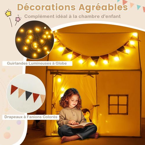 Tente de jeu pour enfants avec rideaux et etoiles lumineuses