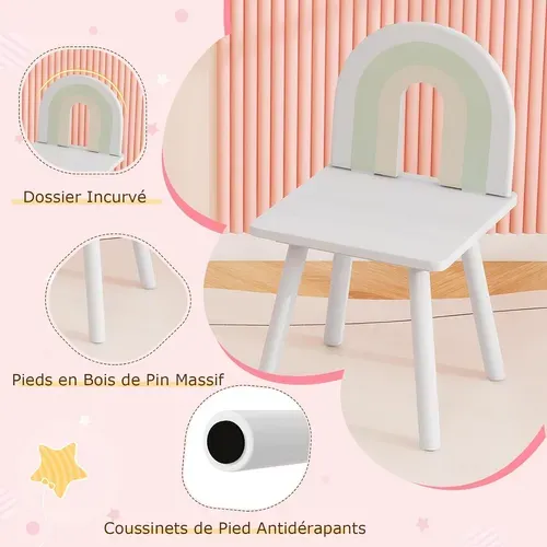 2 En 1 Bureau Enfant Fille Avec Chaise Et Miroir En Forme Nuage, Charge 50kg