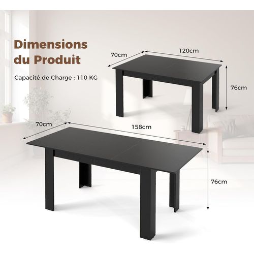 Table Extensible Salle à Manger, Table Cuisine Extensible 6 Personnes Bois Et Noir, 120-158 Cm