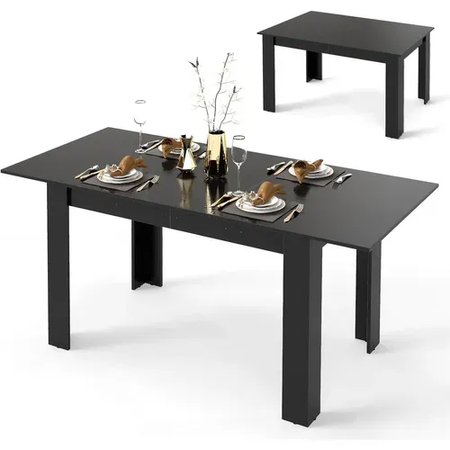 Table Extensible Salle à Manger, Table Cuisine Extensible 6 Personnes Bois Et Noir, 120-158 Cm