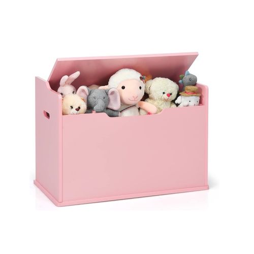 Coffre à Jouets En Bois Enfant Avec Coussin Et Couvercle Rabattable, 74 X 39 X 52 Cm,rose
