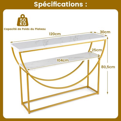 Table Console D'entrée Design Moderne - Effet Marbre Et Cadre Géométrique, Neuve