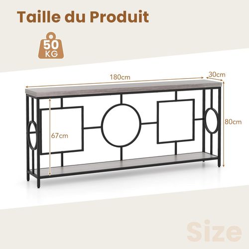 Table Console Industriel 180 Cm, Console Meuble 2 Étagères, 180 X 30 X 80 Cm (noir)