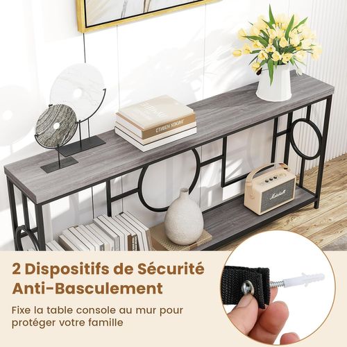 Table Console Industriel 180 Cm, Console Meuble 2 Étagères, 180 X 30 X 80 Cm (noir)