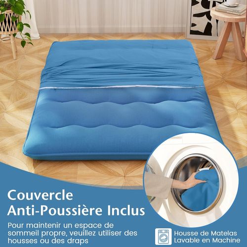 Matelas Futon Portable Pliable, Matelas Futon Japonais 140 X 200 Cm, Housse Lavable (bleu)