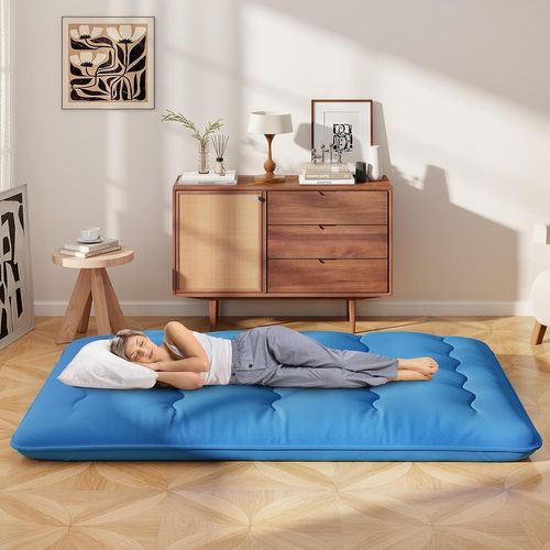 Matelas Futon Portable Pliable, Matelas Futon Japonais 140 X 200 Cm, Housse Lavable (bleu)