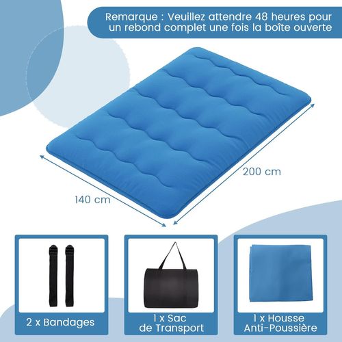 Matelas Futon Portable Pliable, Matelas Futon Japonais 140 X 200 Cm, Housse Lavable (bleu)
