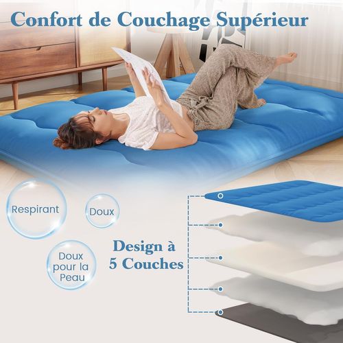 Matelas Futon Portable Pliable, Matelas Futon Japonais 140 X 200 Cm, Housse Lavable (bleu)
