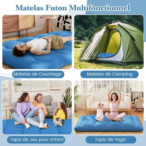 Matelas Futon Portable Pliable, Matelas Futon Japonais 140 X 200 Cm, Housse Lavable (bleu)