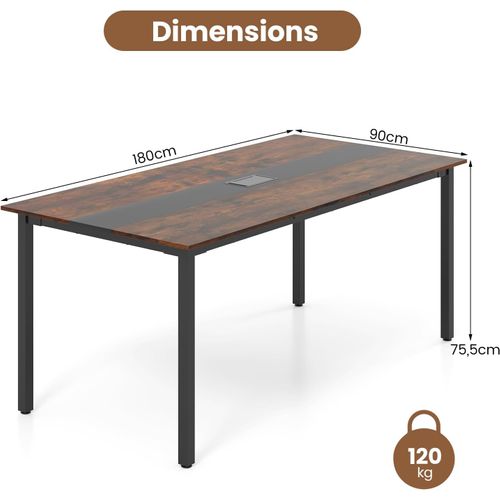Table De Conférence180 X 90 Cm, Table De Réunion Pour 8-10 Personnes, Marron Rustique