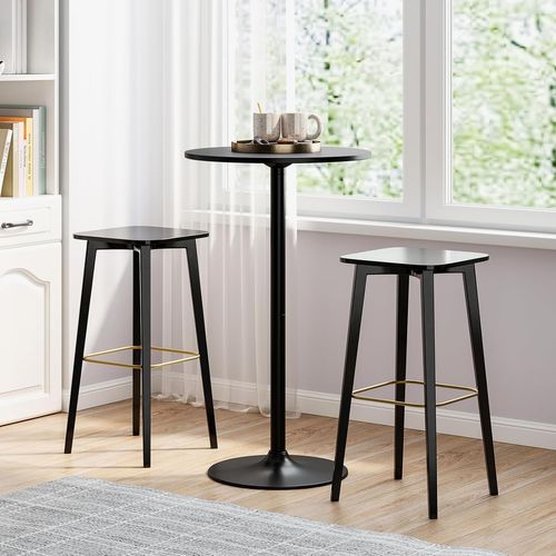Table Bar Ronde, Table Haute Cuisine Dia.60 Cm, Table Haute Mange Debout 2 Hauteurs Réglables, Noir