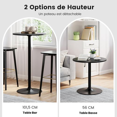 Table Bar Ronde, Table Haute Cuisine Dia.60 Cm, Table Haute Mange Debout 2 Hauteurs Réglables, Noir