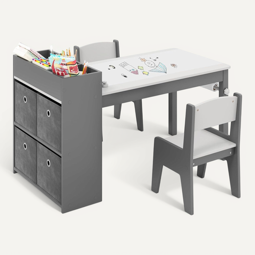 Bureau Enfant En Bois Avec 2 Chaises Et Rouleau De Papier, Table Enfant, Charge 50/60kg (gris)