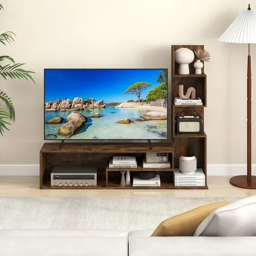 Meuble TV Cubique, Bibliothèque En L Pour Télé 50", 7 Étagères Ouvertes (marron Rustique)